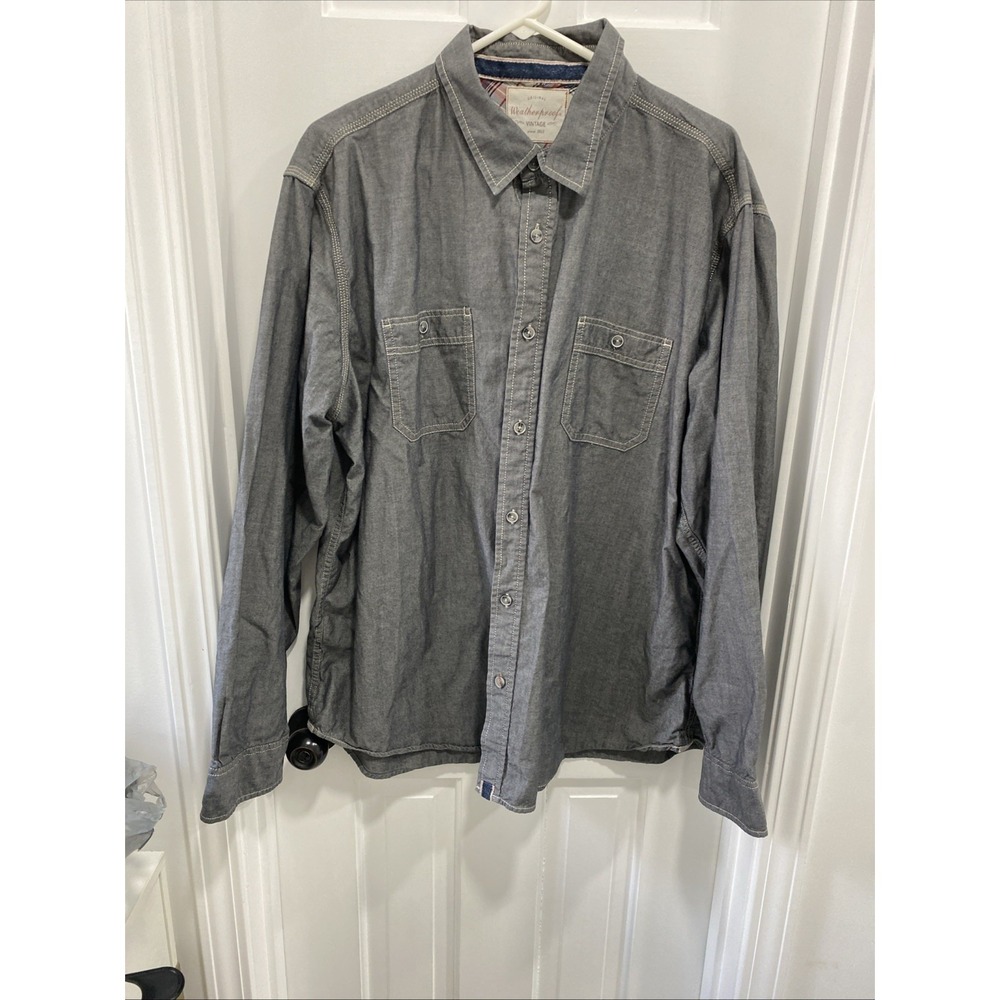 Weatherproof Vintage‎ Men's 2XL Grey Cotton Chambray Denim Long Sleeve Pocket